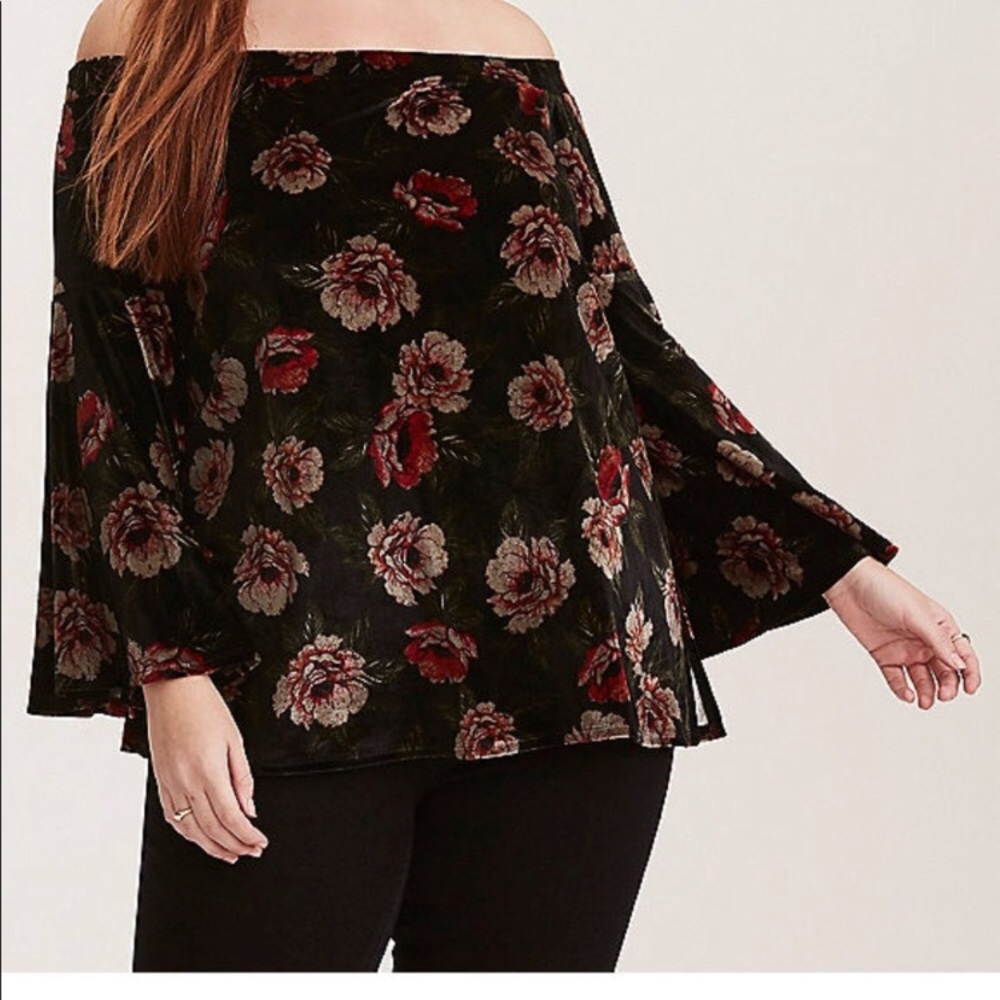 Torrid velvet off the shoulder top w/ bell sleeves